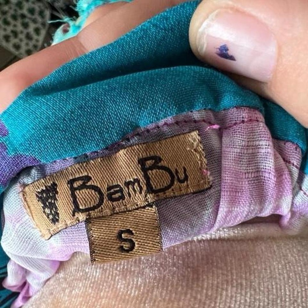Bambu Womens Teal Purple Patchwork Tiered Boho Maxi Skirt Small - Picture 7 of 7